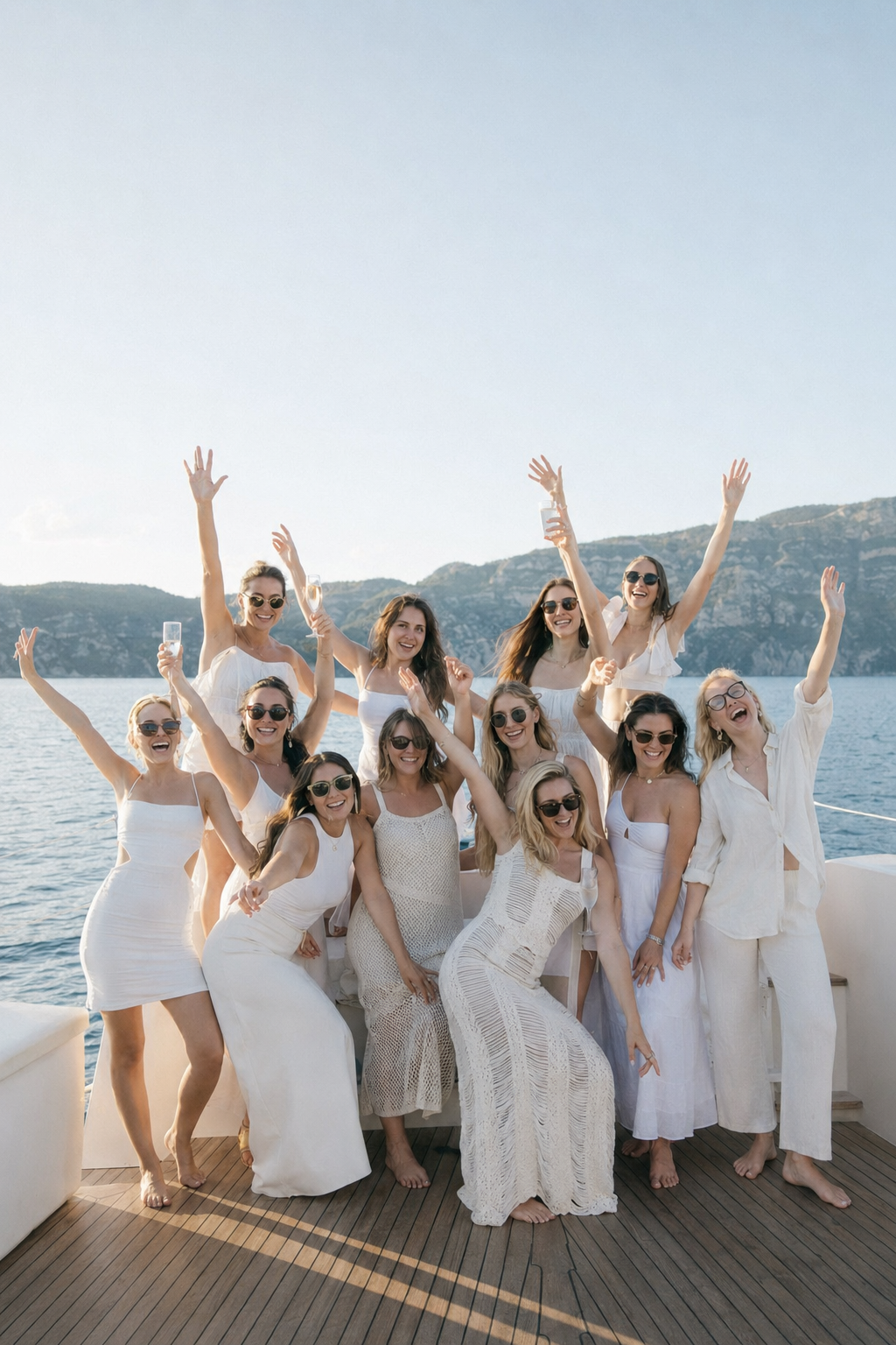 Group of guests celebrating on a yacht deck