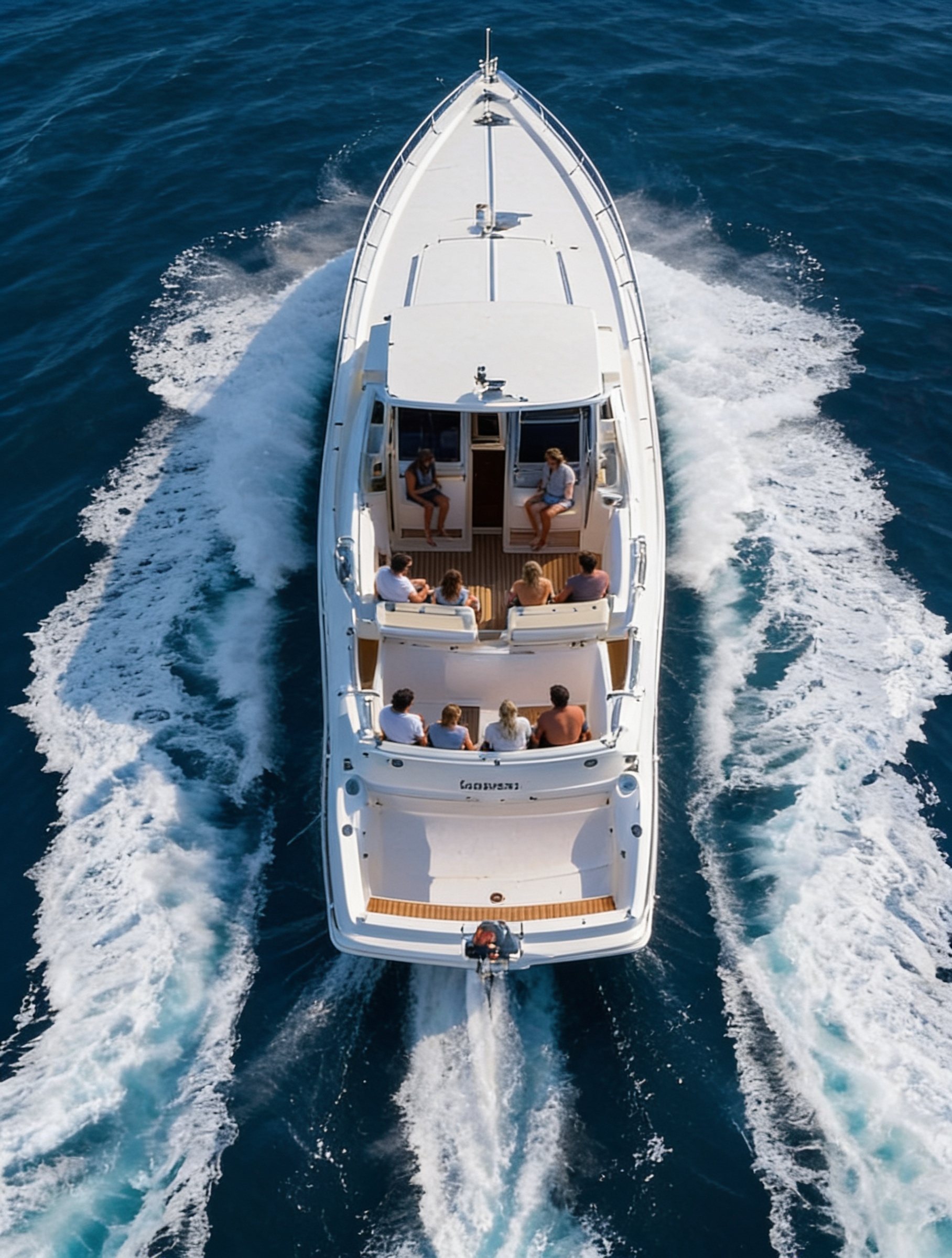 Aerial view of a motorboat on open water