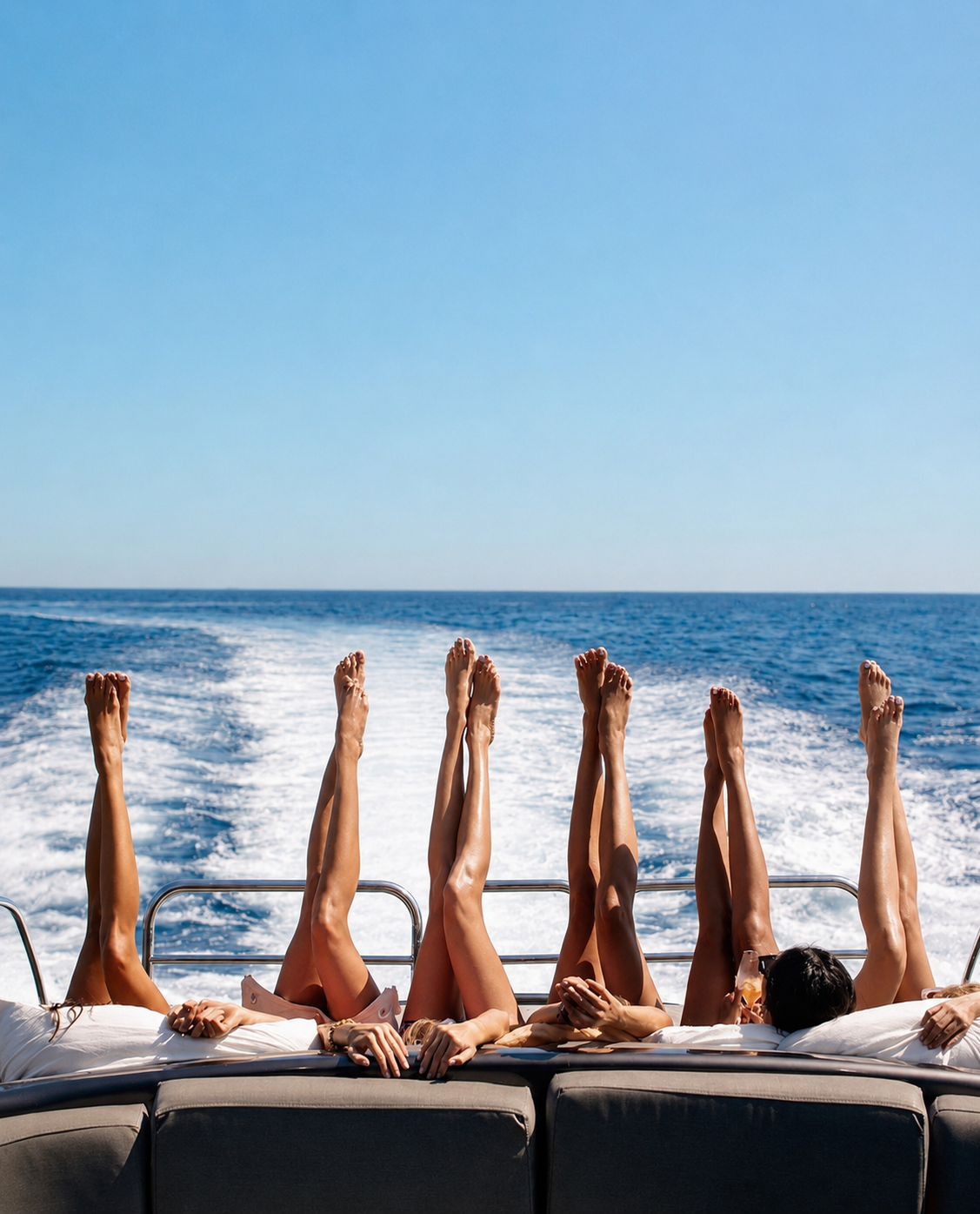 Models relaxing on a yacht deck